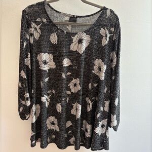 J.T.B. Black Floral Scoop Neck Blouse 2X